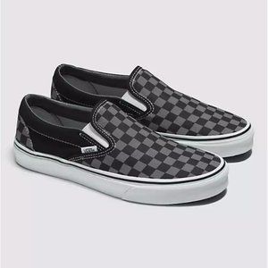SLIP-ON CHECKERBOARD SHOE, BLACK/PEWTER CHECK, Size 6.5 Men, Size 8 Women